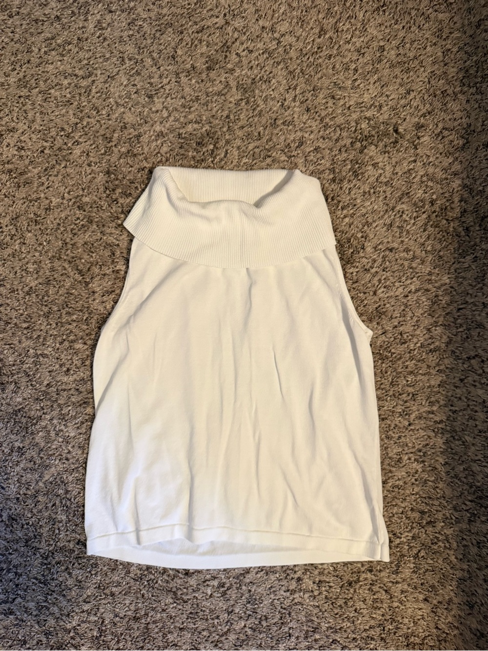 Jones New York White Sleeveless Fold-Over Turtleneck Tank